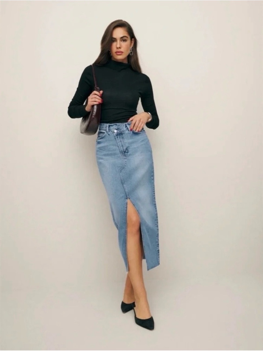 NWT Reformation Nila Long Denim Midi Skirt Galway Wash
